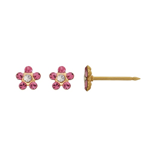BOUCLE DORE FLEUR ROSE FUS & BLANC REF824