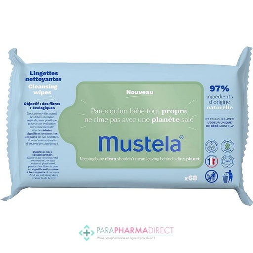 MUSTELA LINGETTES LYOCELL PAQUET VERT/60